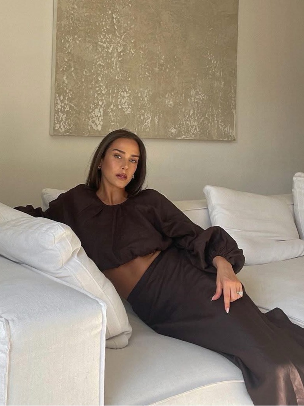 DISSH Cropped Brown Linen Top